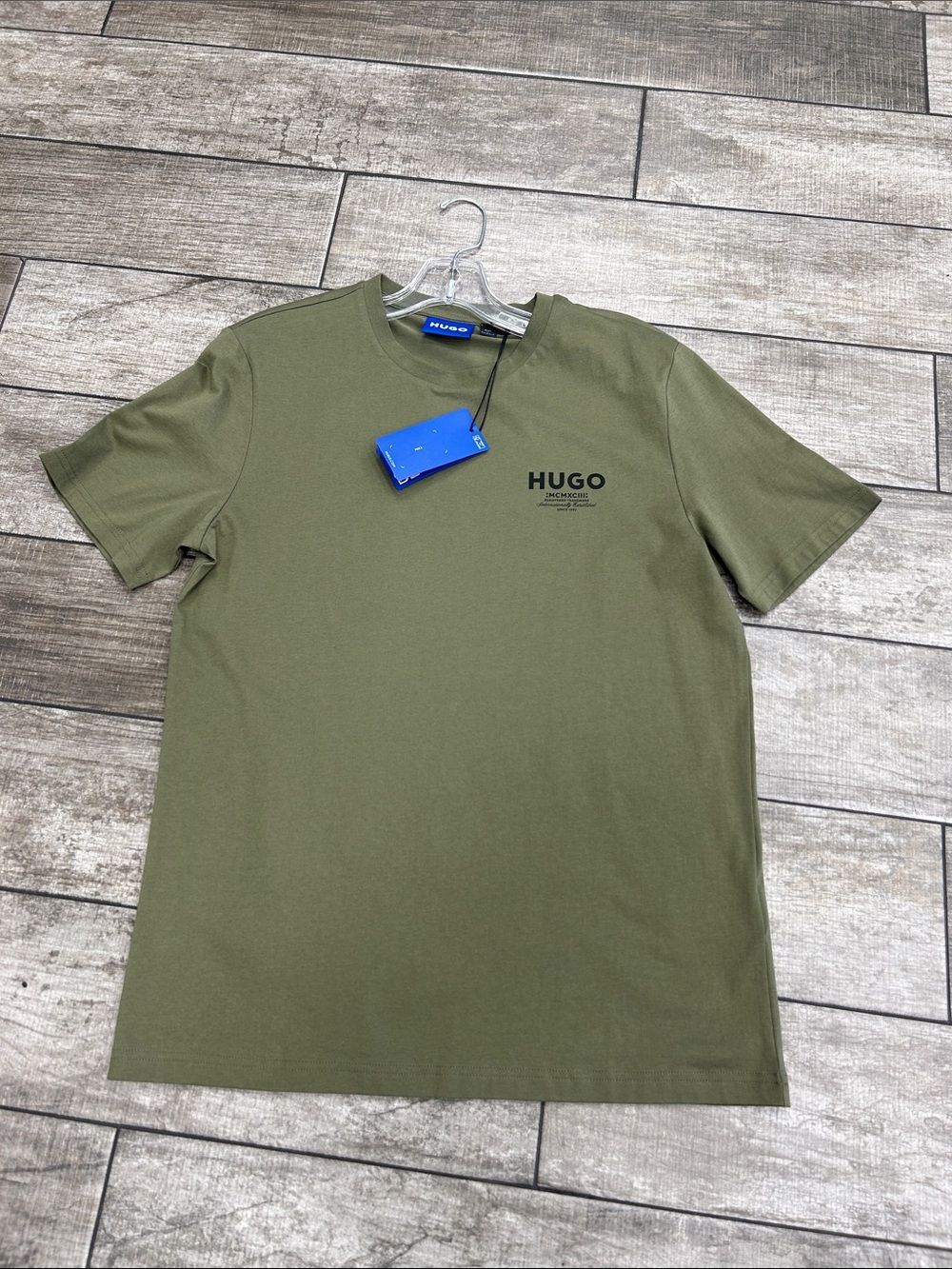HUGO Men's Olive Crew Neck Logo T-Shirt NWT